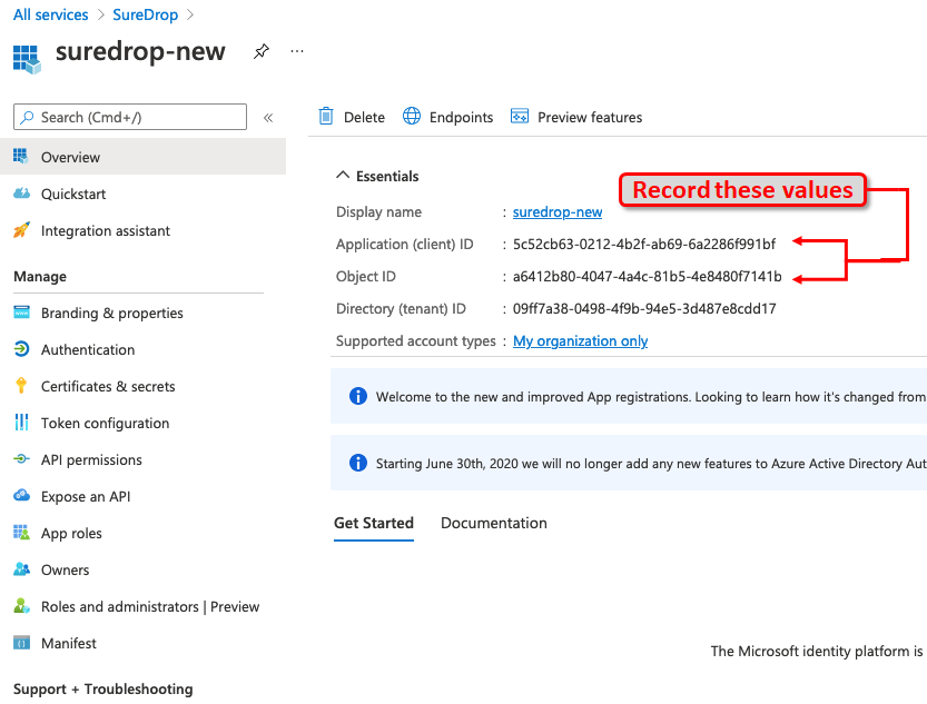 App and Tenant IDs