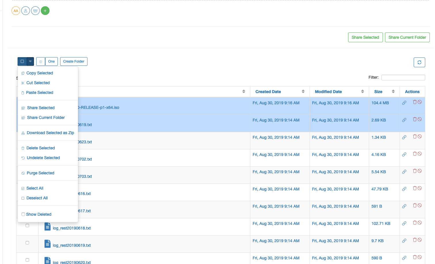 File Actions Dropdown Menu